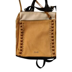 The Sak Leather Mini Backpack Tan Brown White Black Multi Color Front Pocket